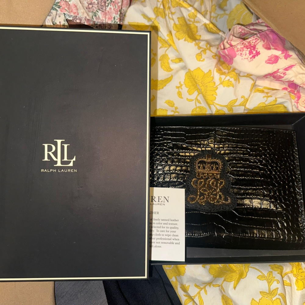 Ralph Lauren Black Croc Embossed Clutch